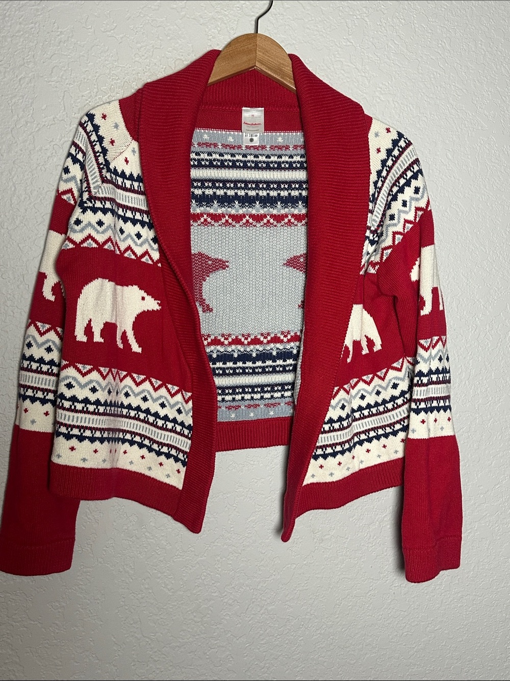 Hanna Andersson Red White Polar Bear Fair Isle Cardigan Sweater Holiday Winter